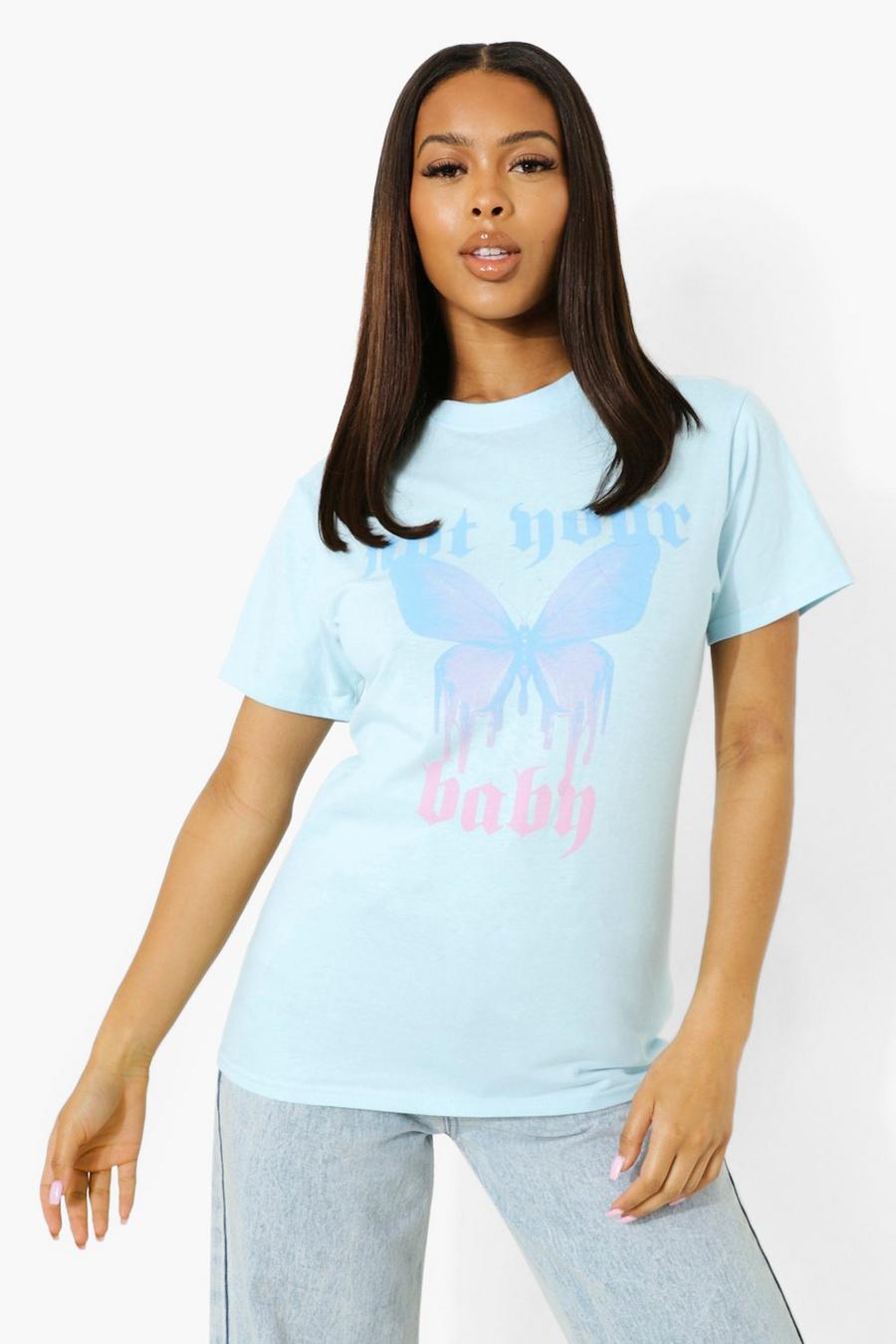 Vestido estilo camiseta ancho “Not Your Baby” , Azul pálido image number 1