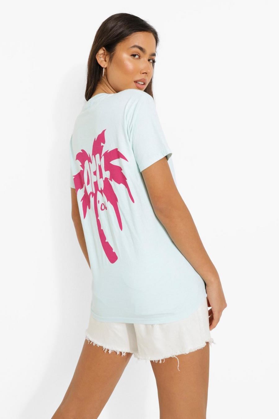 Mint Overdyed Palm Tree Back Print T Shirt image number 1