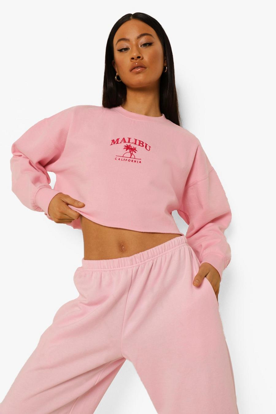 Pale pink "Malibu" Kort sweatshirt med brodyr image number 1