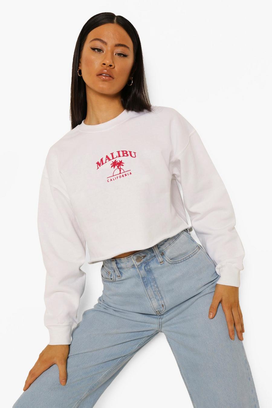 White Malibu Cropped Embroidered Sweatshirt image number 1