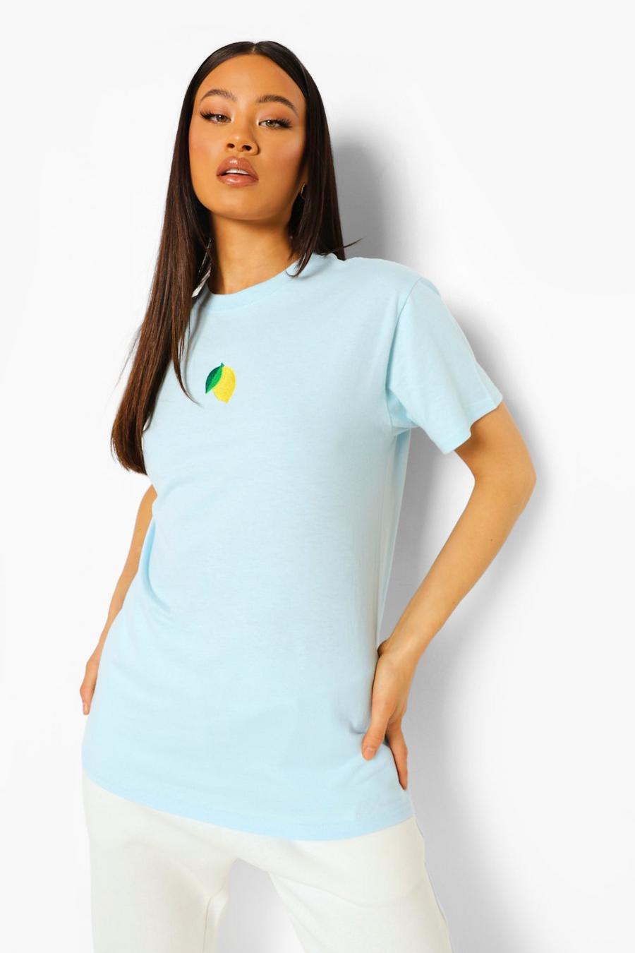 Pale blue T-shirt med broderad citron image number 1