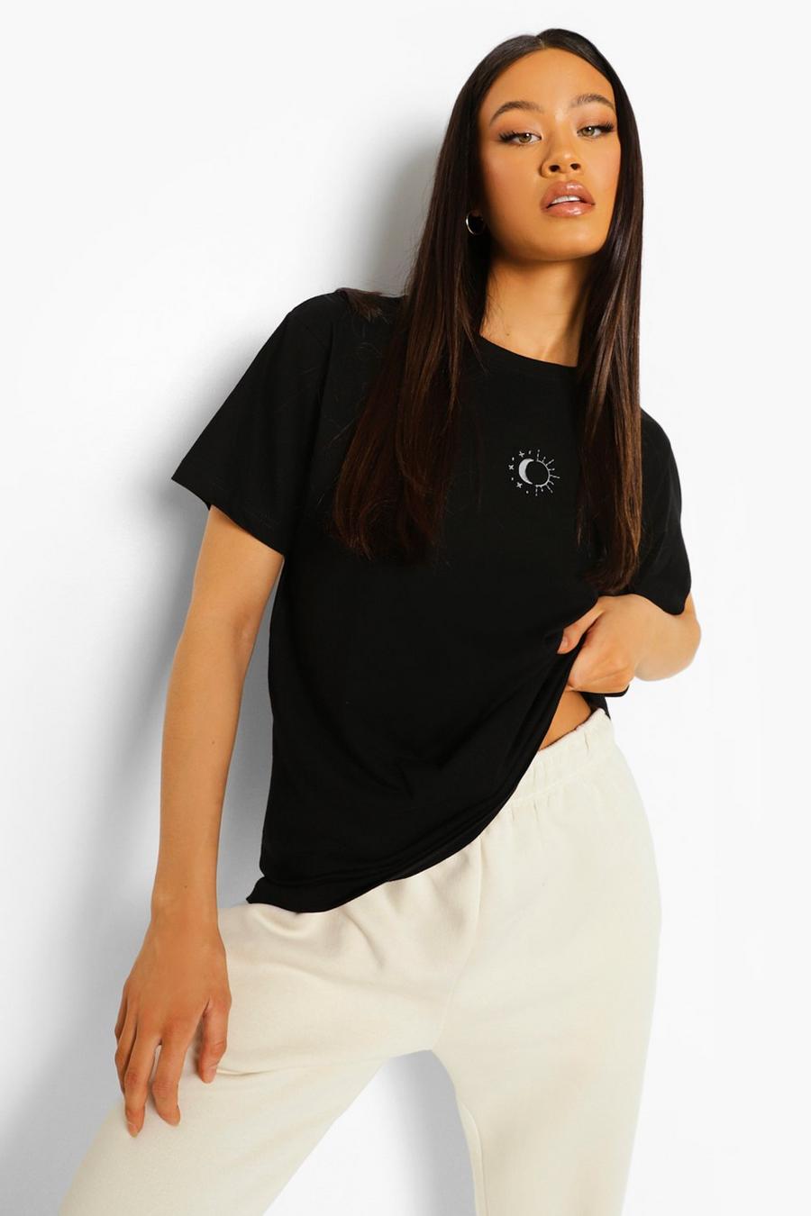 Black Sun Embroidered T Shirt image number 1