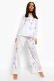 Lilac Pastel Tie Dye Relaxed Fit Wide Leg Trousers