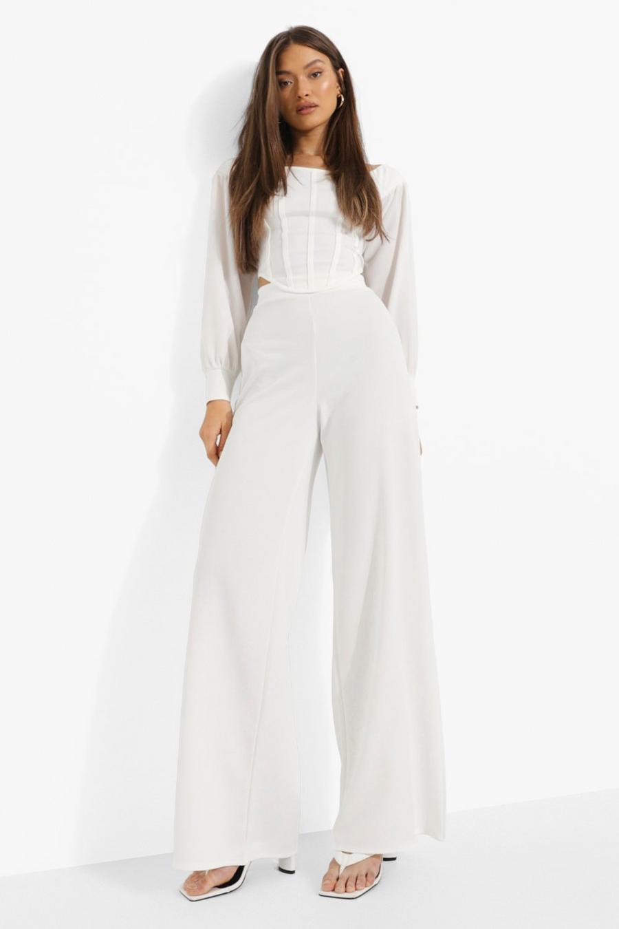 Ivory Puff Sleeve Corset & Wide Leg Pants image number 1