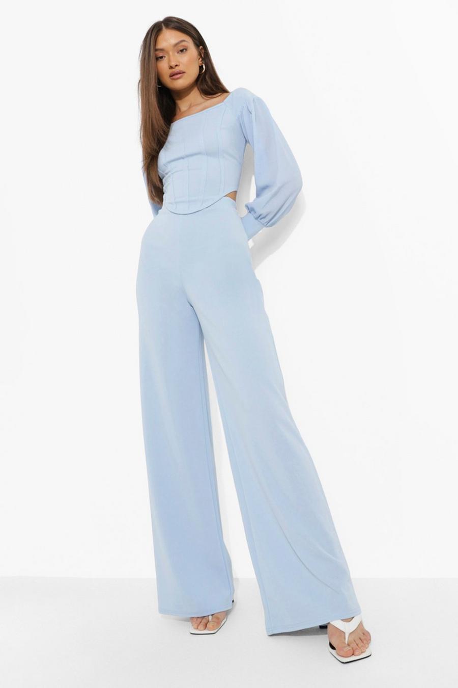 Powder blue Volume Sleeve Corset & Wide Leg Trousers image number 1