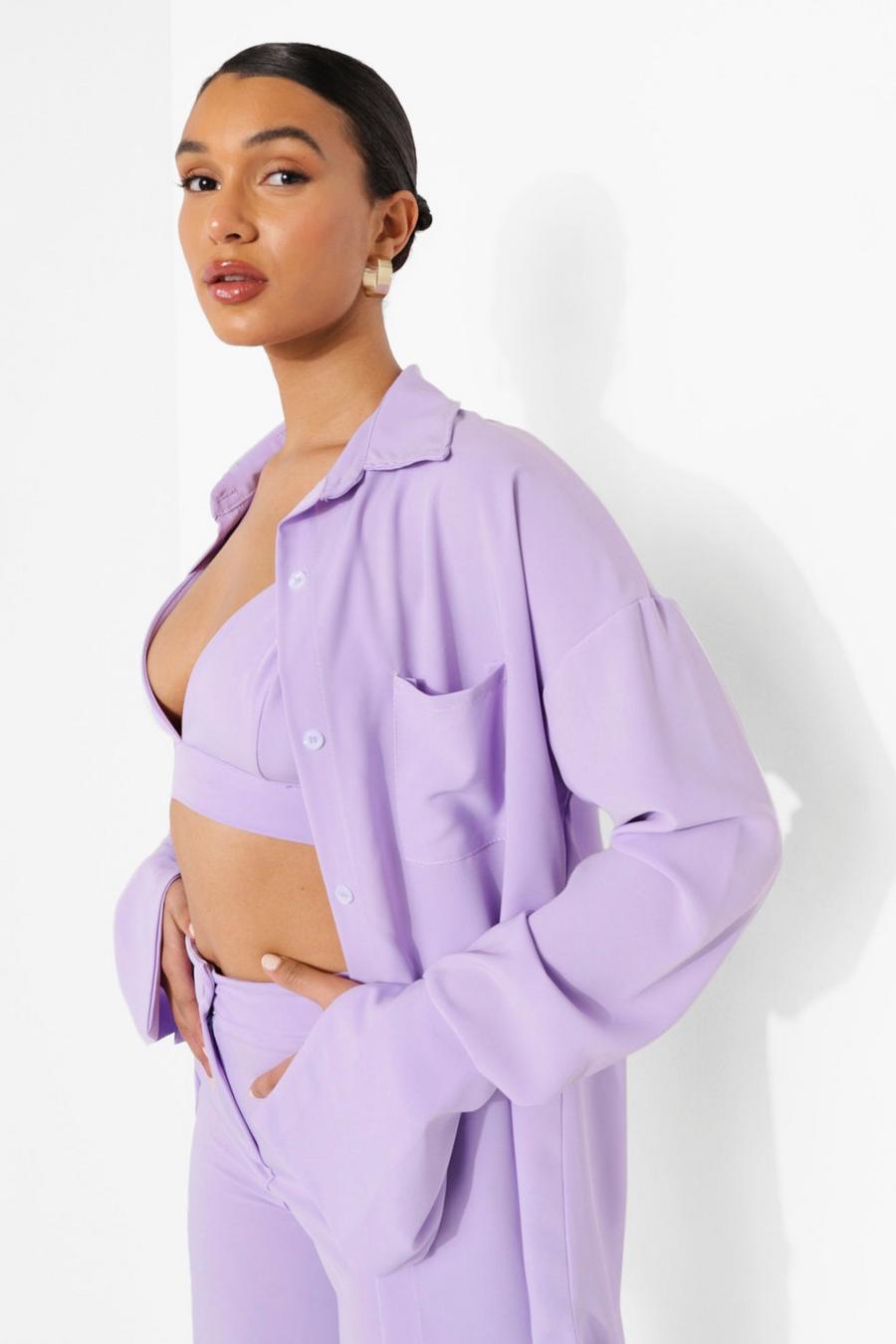 Lilac Oversize skjorta i satin image number 1