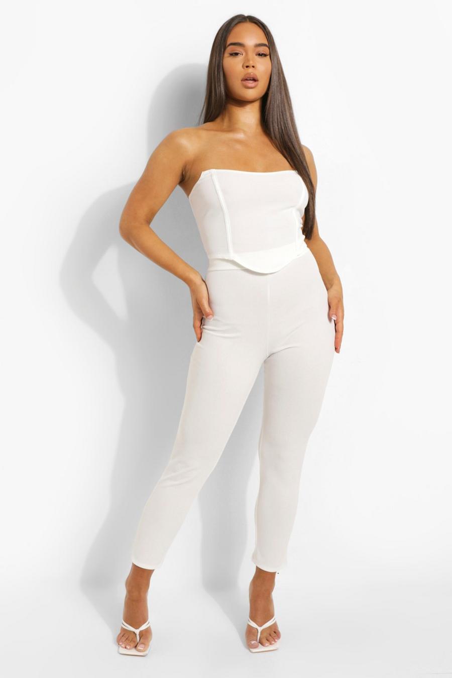 Ivory white Bandeau Corset & Slim Fit Trousers