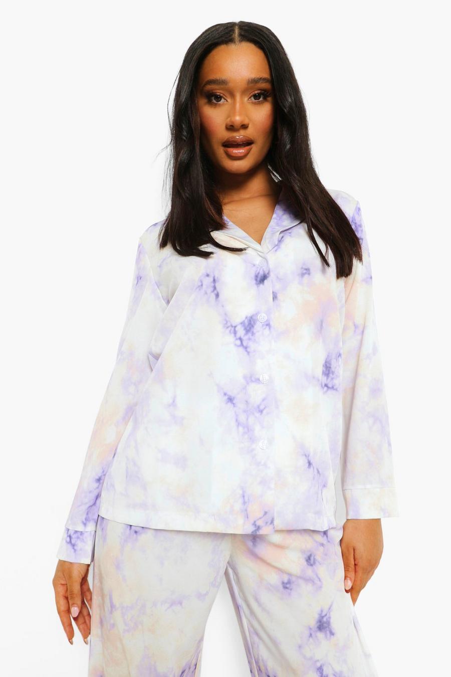 Lilac Oversize skjorta med batikmönster i pastellfärg image number 1
