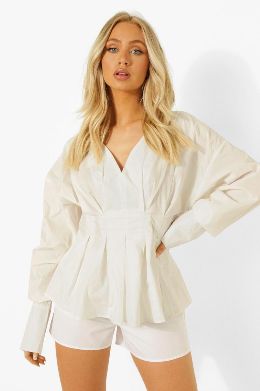 Ivory Volume Sleeve Pleat Front Blouse image number 1