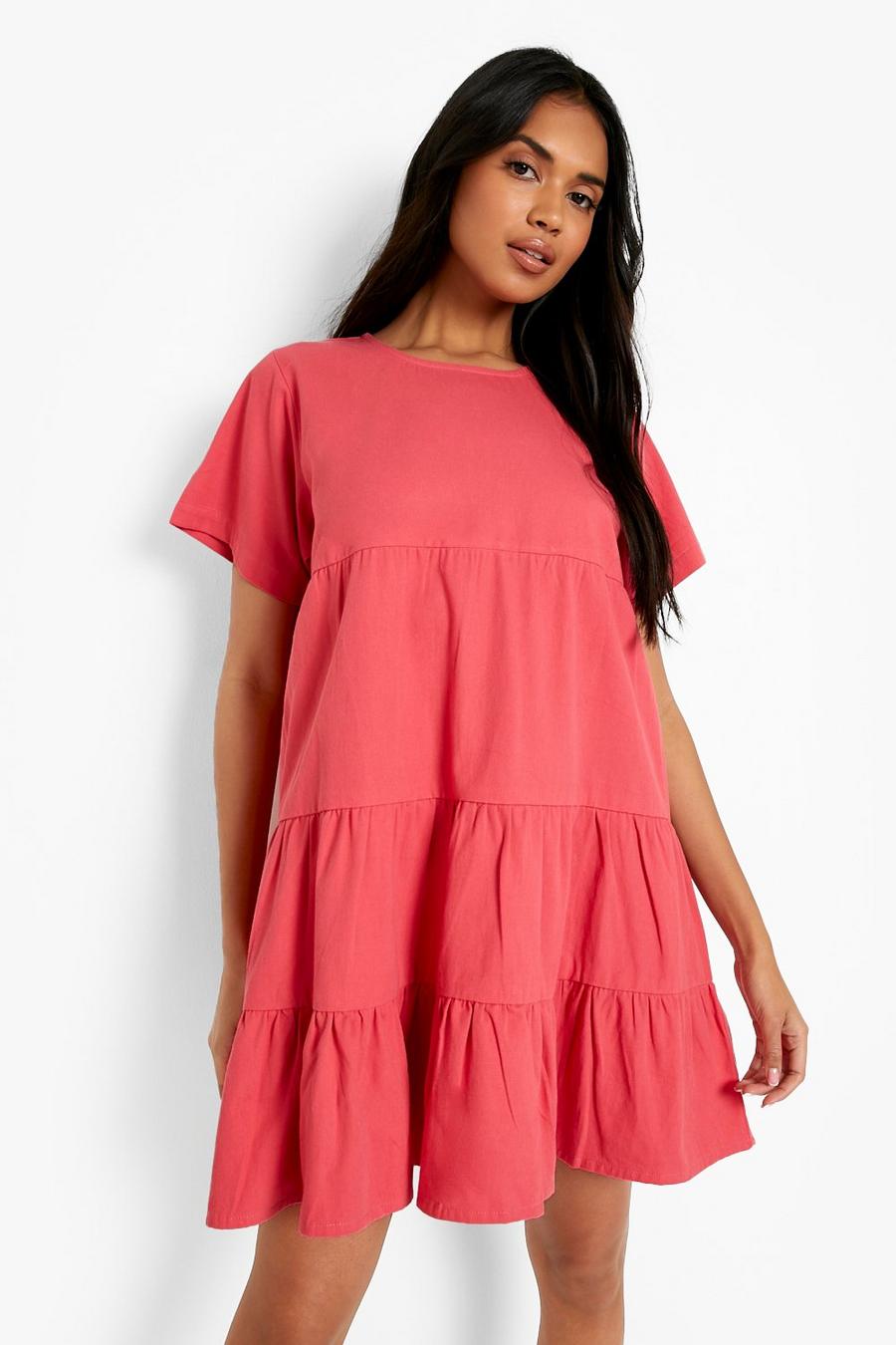 Bright pink Tiered Denim Summer Dress