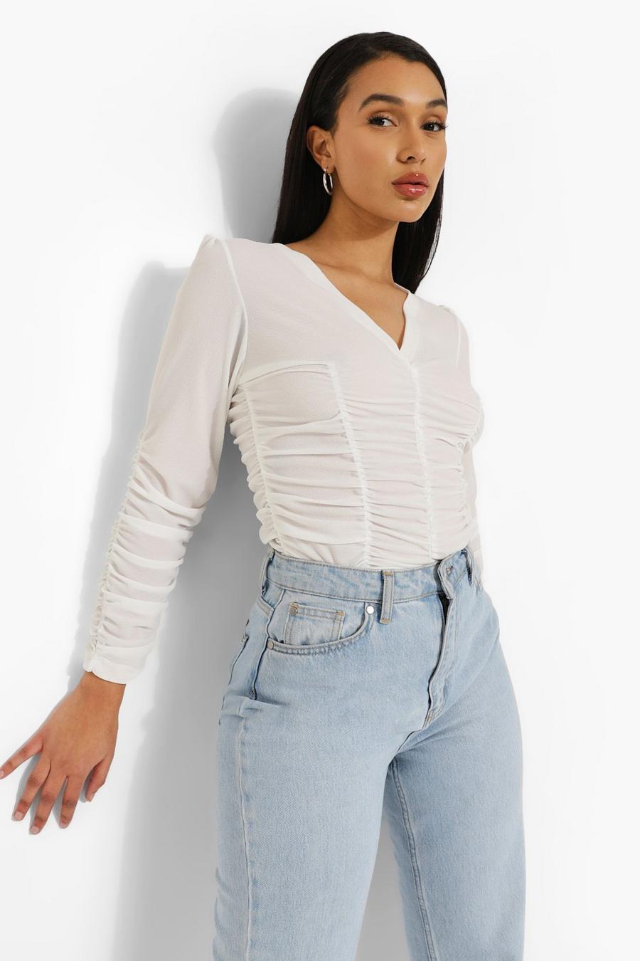 White Woven Ruched Top image number 1