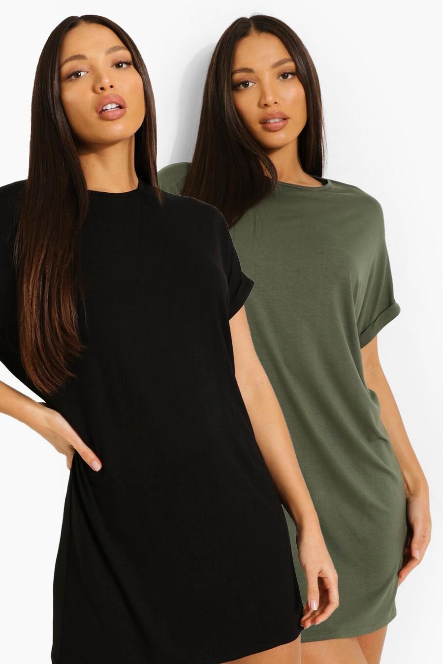 Khaki Tall Oversize t-shirtklänningar (2-pack) image number 1