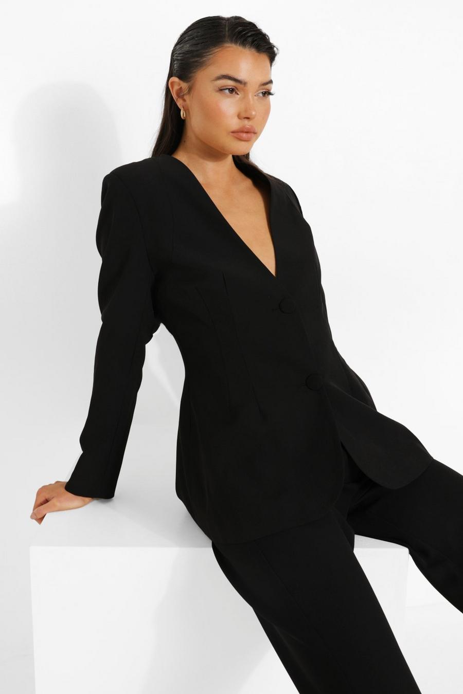 Black Tailored Open Back Fitted Blazer image number 1
