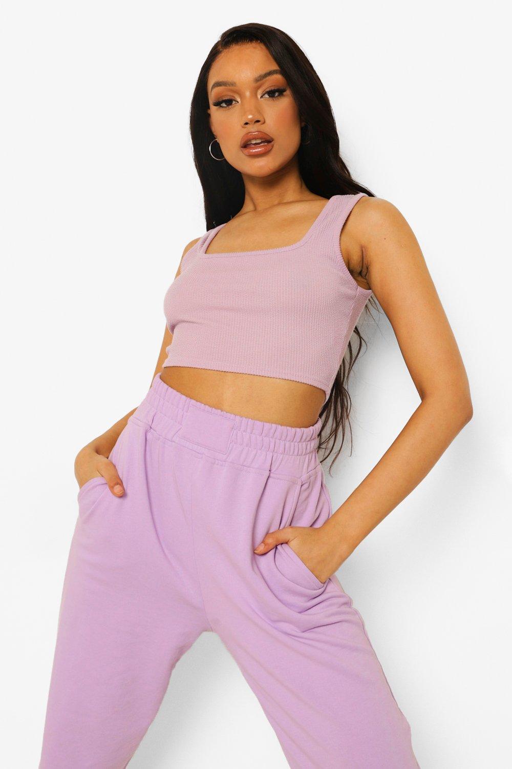 pink square neck crop top