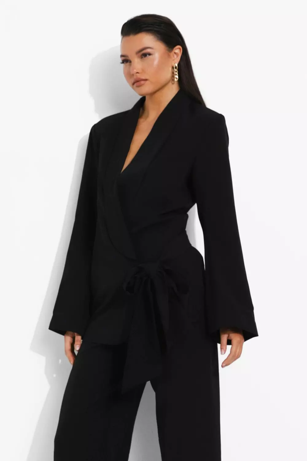 Black Drape Tie Side Tailored Blazer alternative image