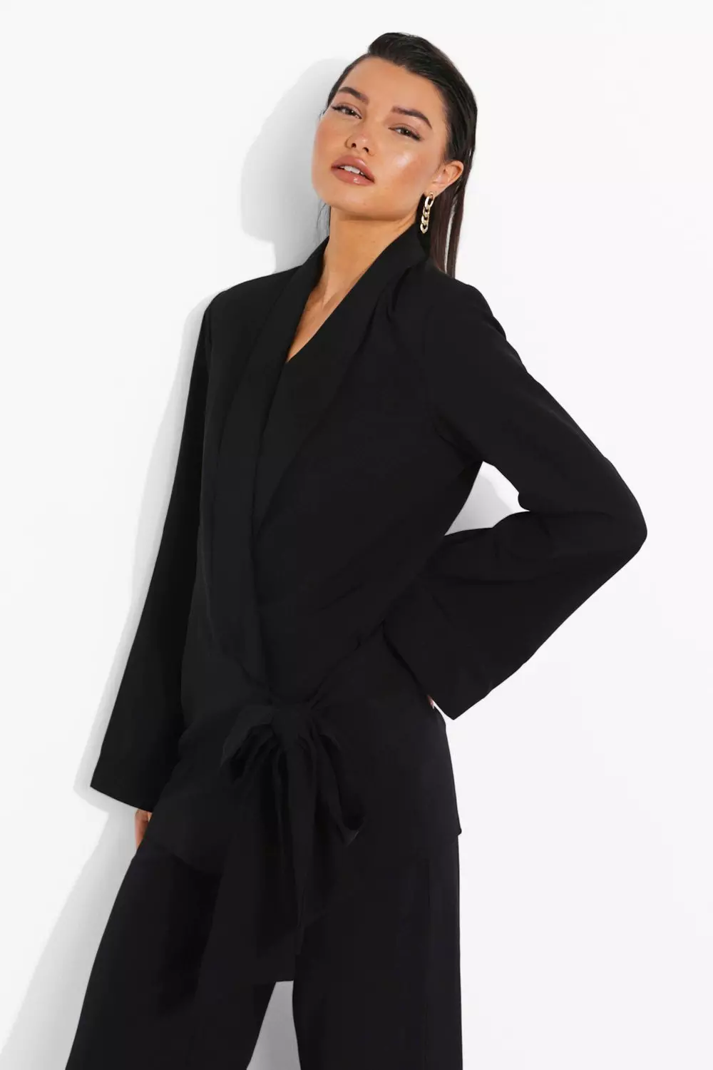 Black Drape Tie Side Tailored Blazer alternative image