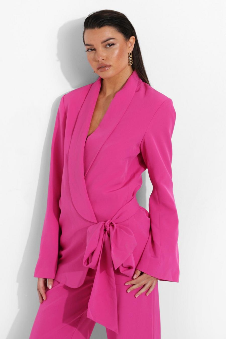 Hot pink Drape Tie Side Tailored Blazer image number 1