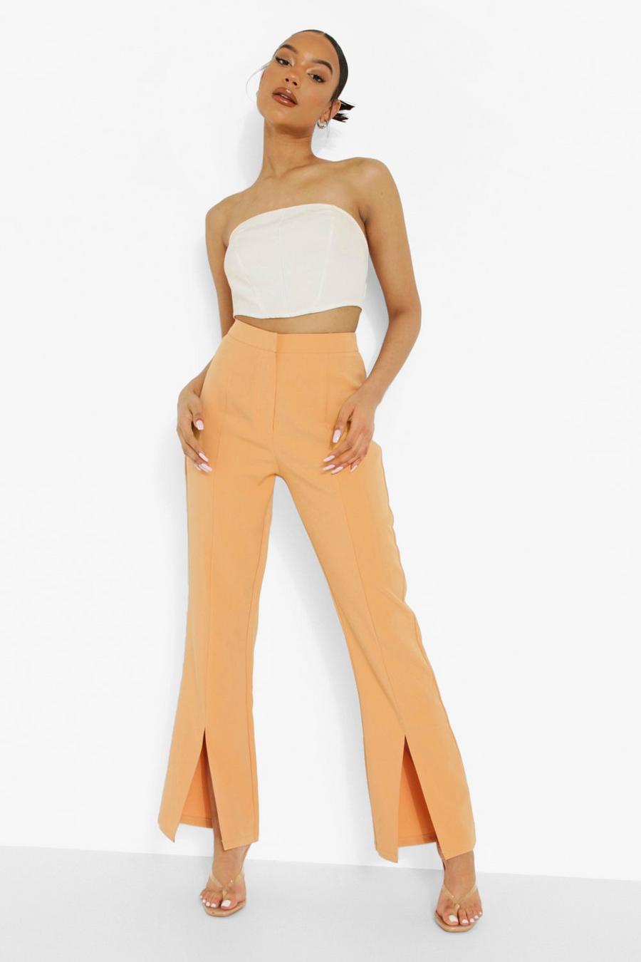 Orange Tailored Split Front Slim Fit Pants image number 1