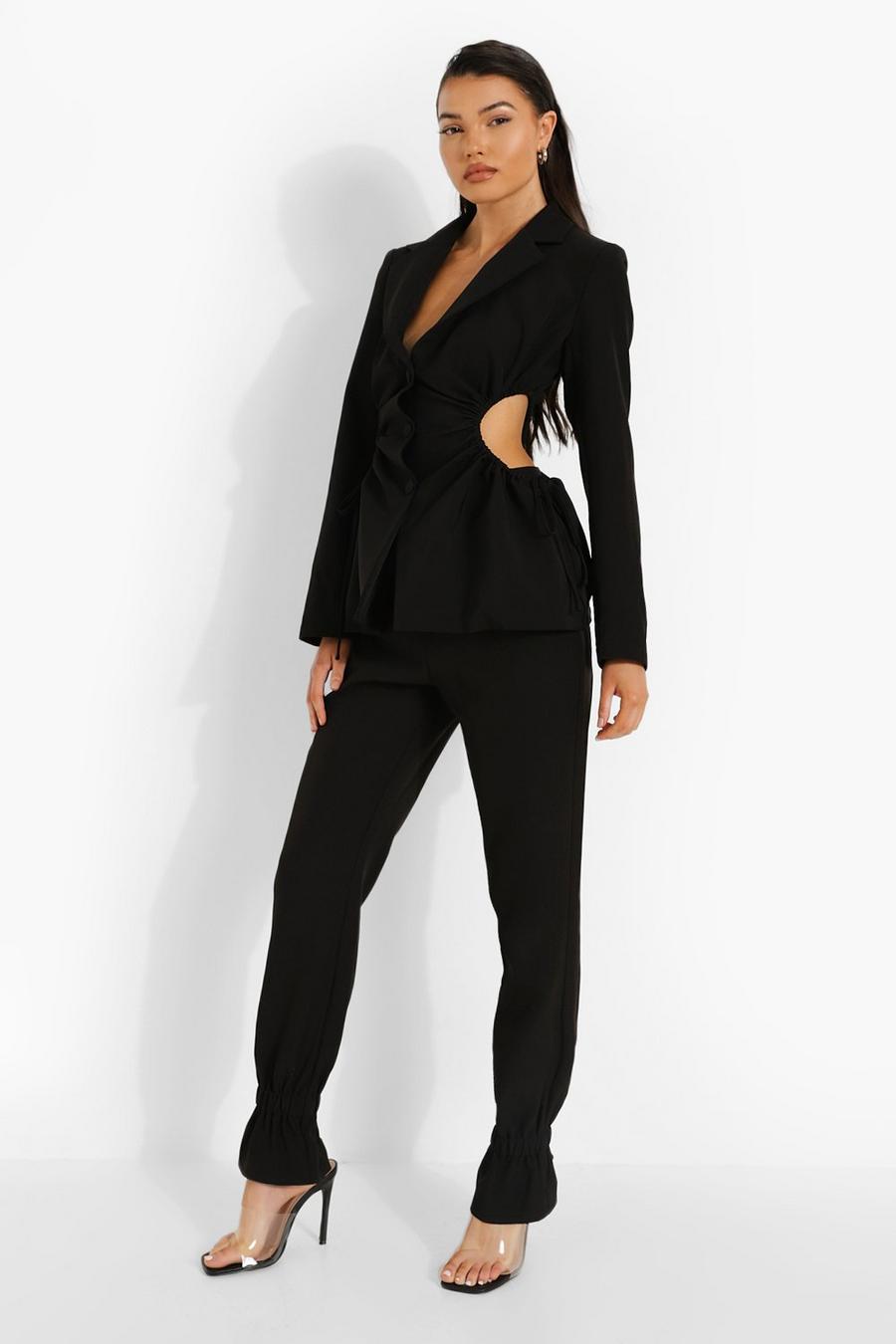 Black Tailored Ruched Ankle Trousers image number 1