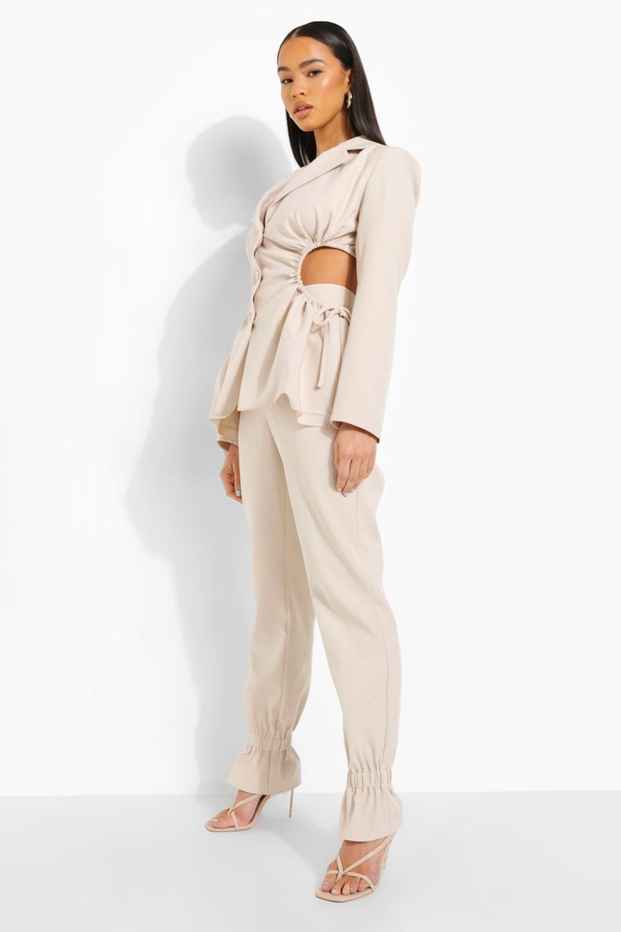 Sand Tailored Ruched Ankle Trousers image number 1