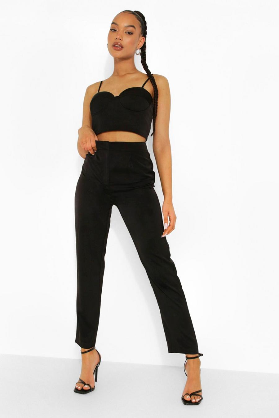 Black Matte Satin Tailored Trousers image number 1