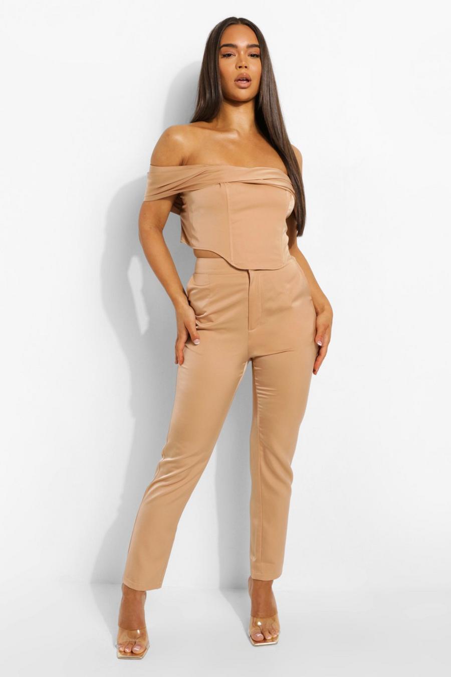 Nude Matte Satin Wide Leg Trousers image number 1