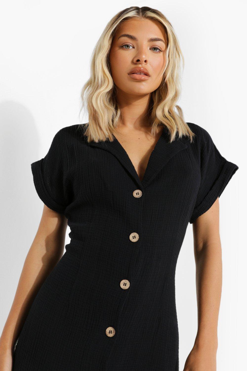 【国内即発】boohoo ブーフー☆black textured shirt dress gzz69994_black_xl?pdp.template