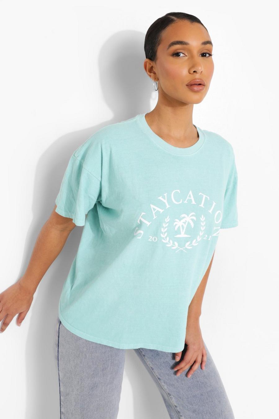 Mint Staycation Overdyed Oversized  T Shirt image number 1