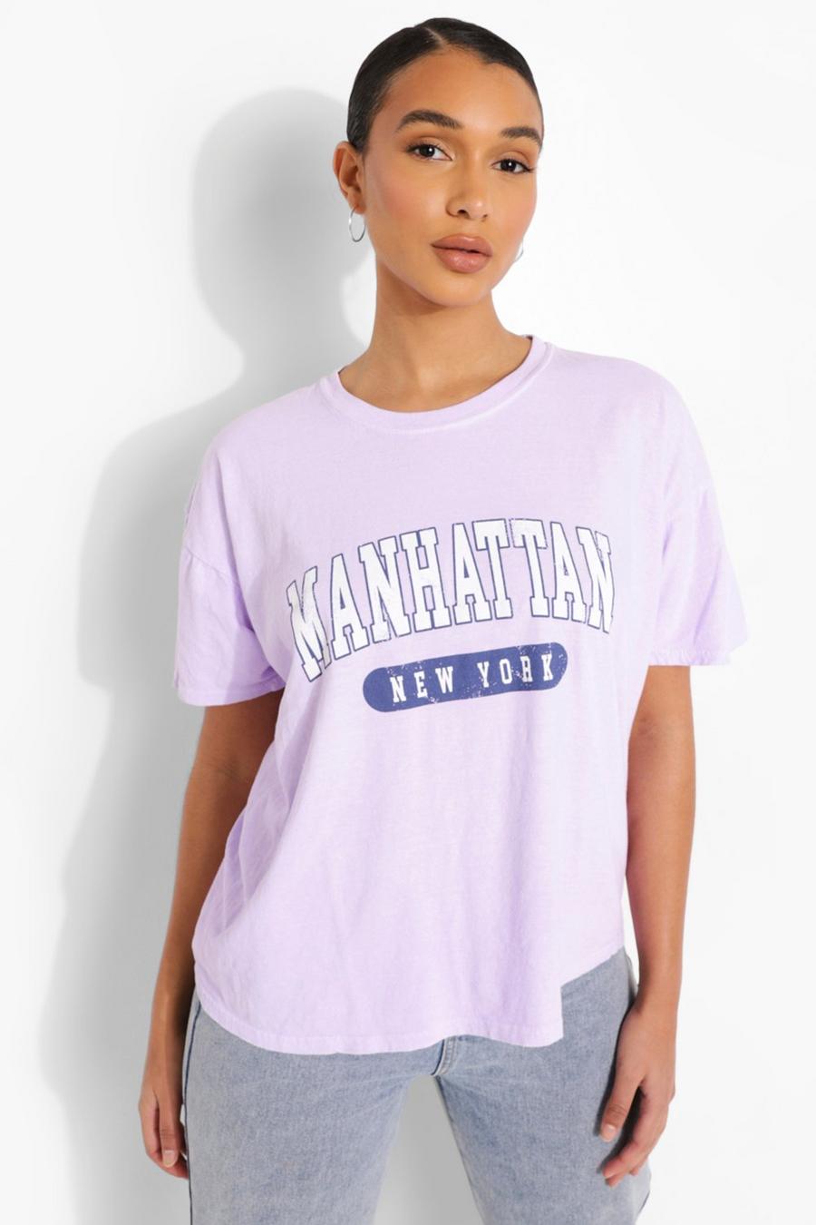 Lilac Manhantan Overdyed Oversized T Shirt image number 1