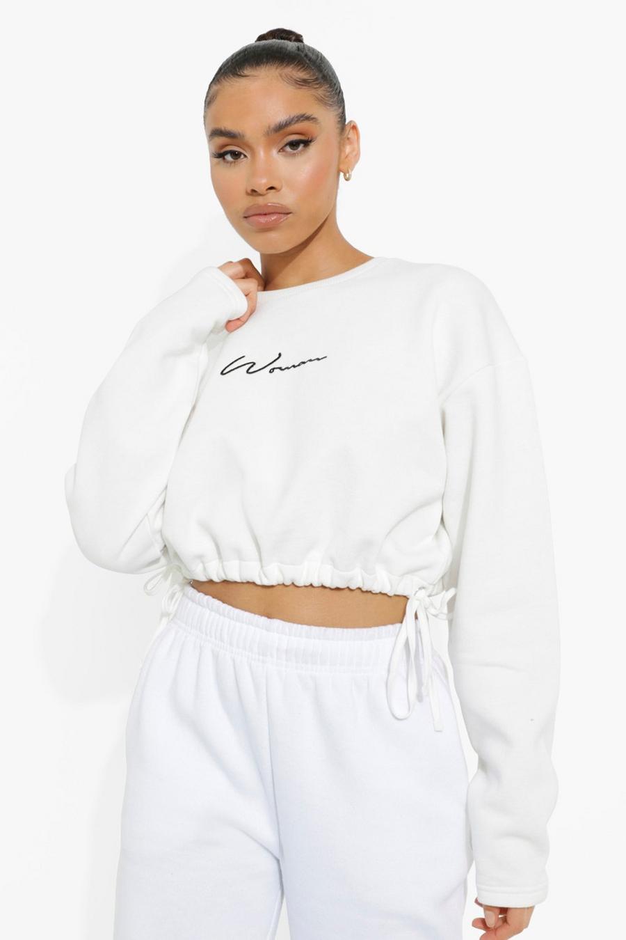 Ecru Woman Embroidered Cropped Sweatshirt image number 1