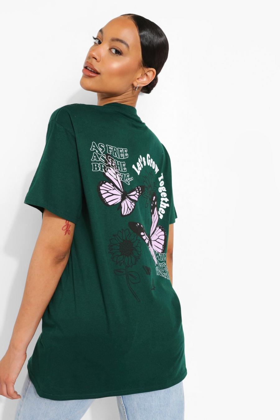 T-Shirt in Übergröße mit Schmetterlings-Print, Grün image number 1
