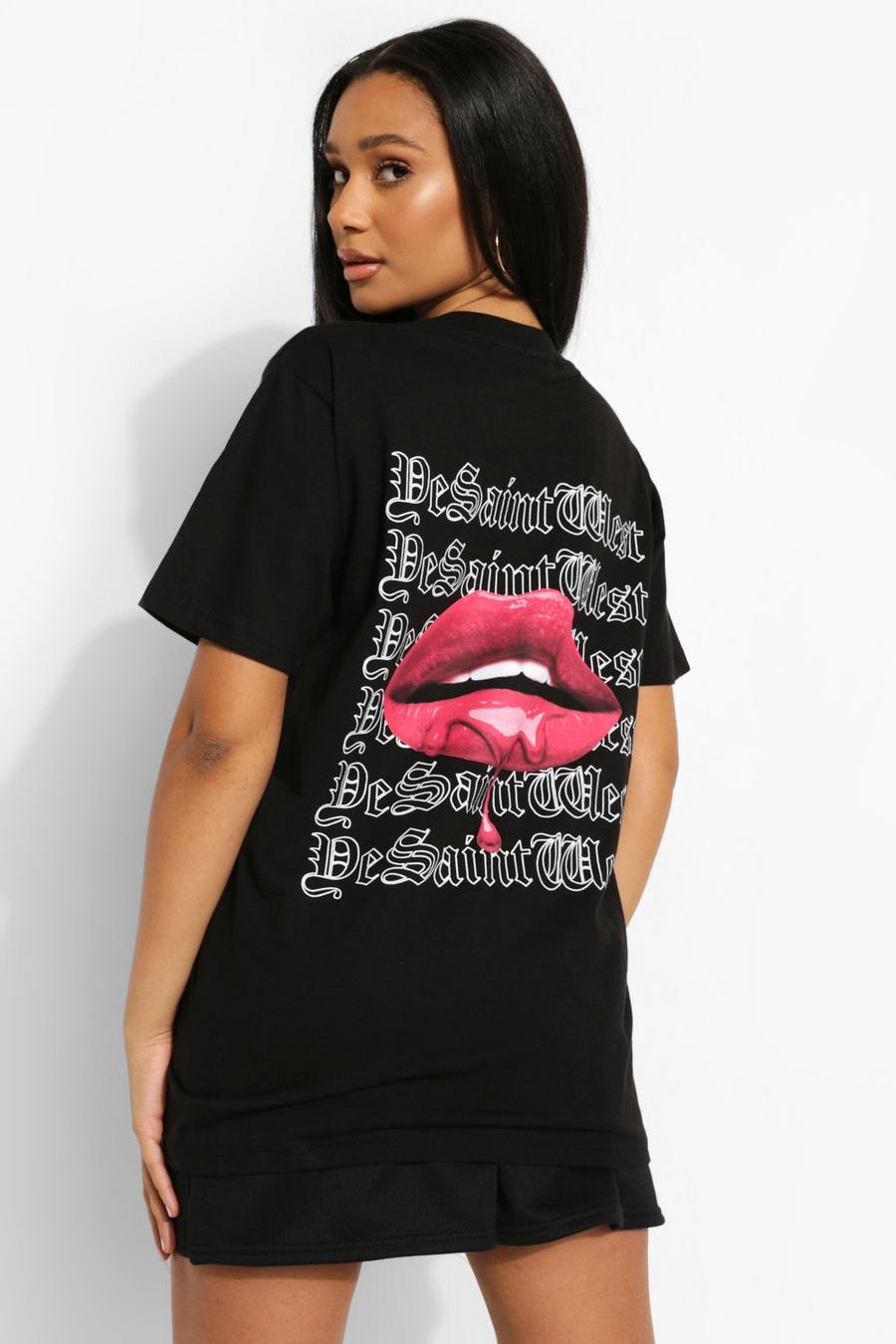 T-Shirt mit Ye Saint West Lips-Print hinten, Schwarz image number 1