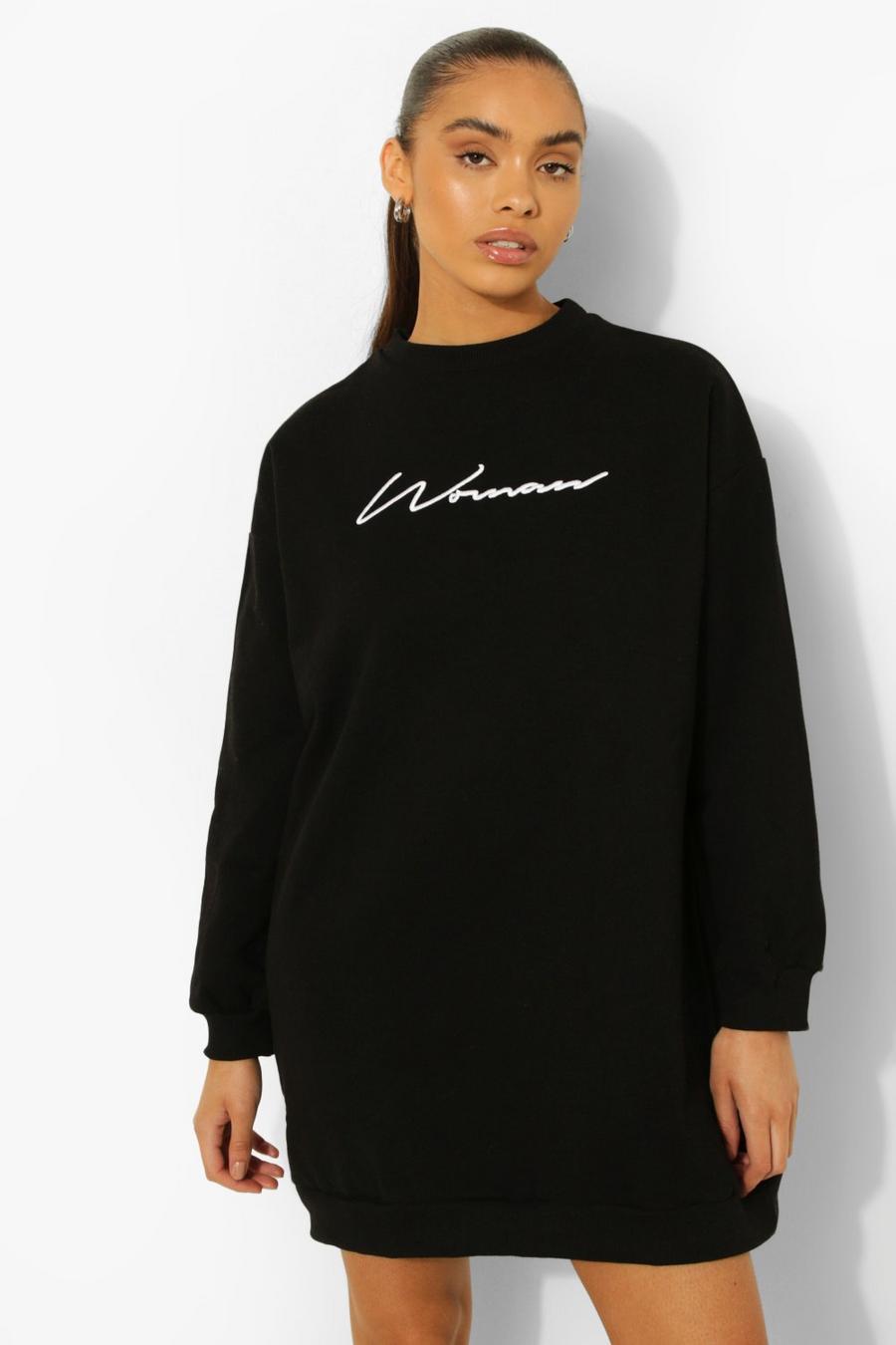 Damen besticktes Sweatshirt-Kleid, Black image number 1