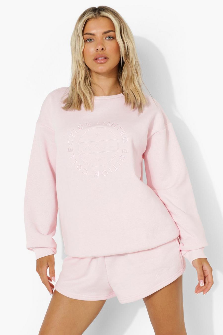 Baby pink Tonal Embroidered Short Tracksuit image number 1