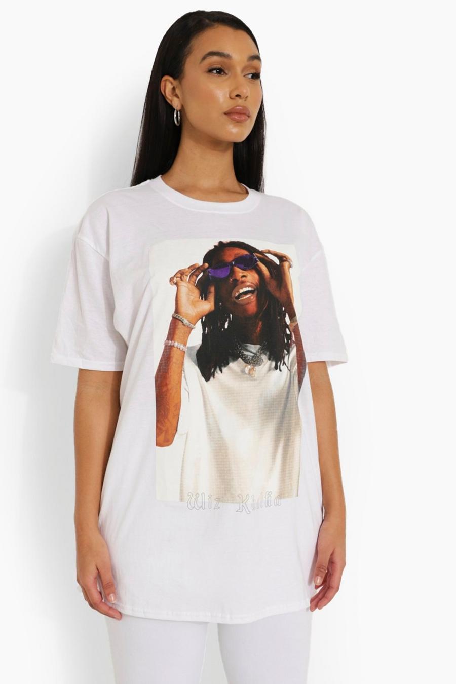 T-Shirt in Übergröße mit lizenziertem Wiz Khalifa-Print, Weiß image number 1