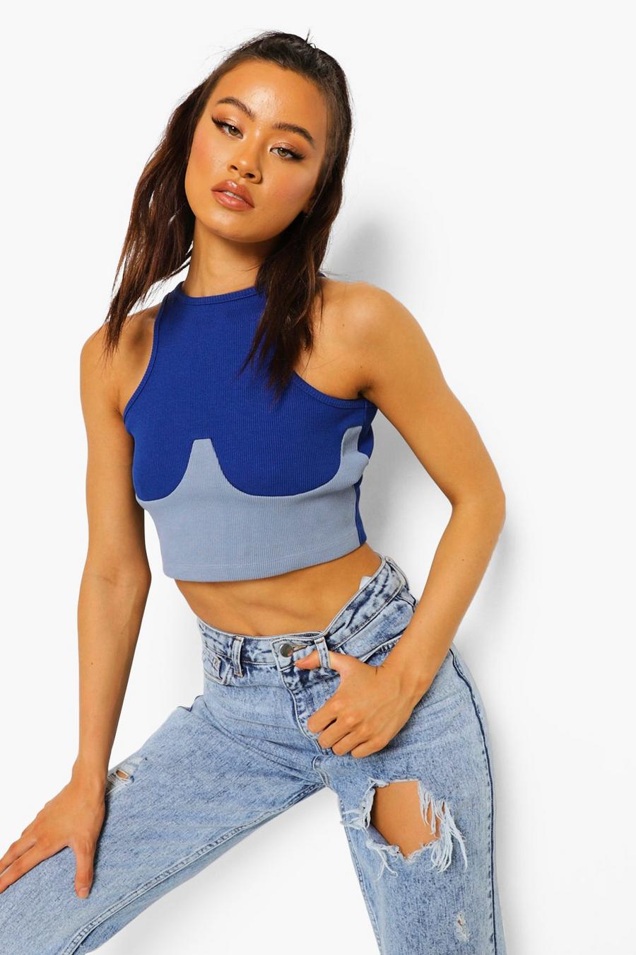 Blue Rib Corset Style Crop Top image number 1