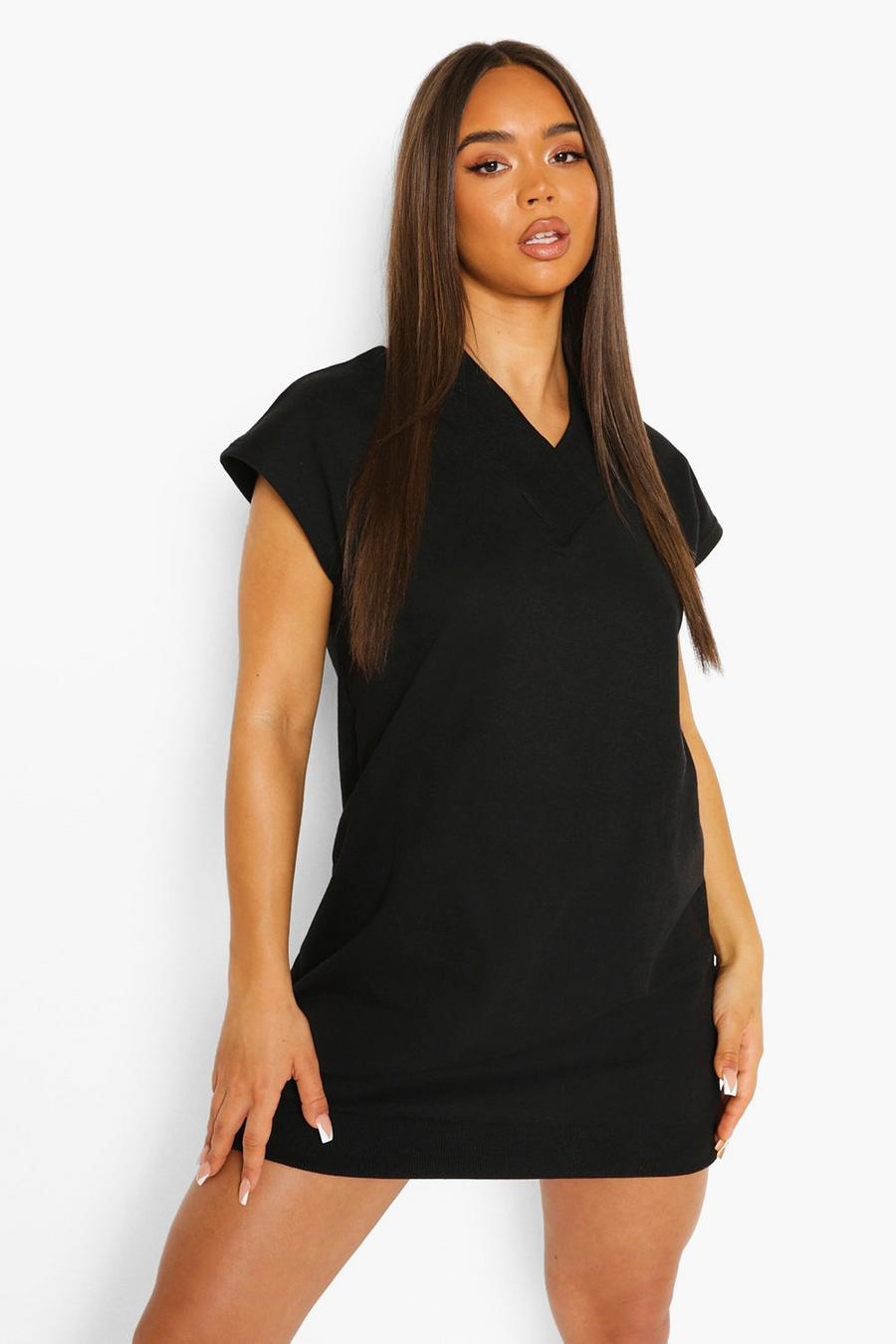 Black V Neck Sleeveless Sweatshirt Dress image number 1