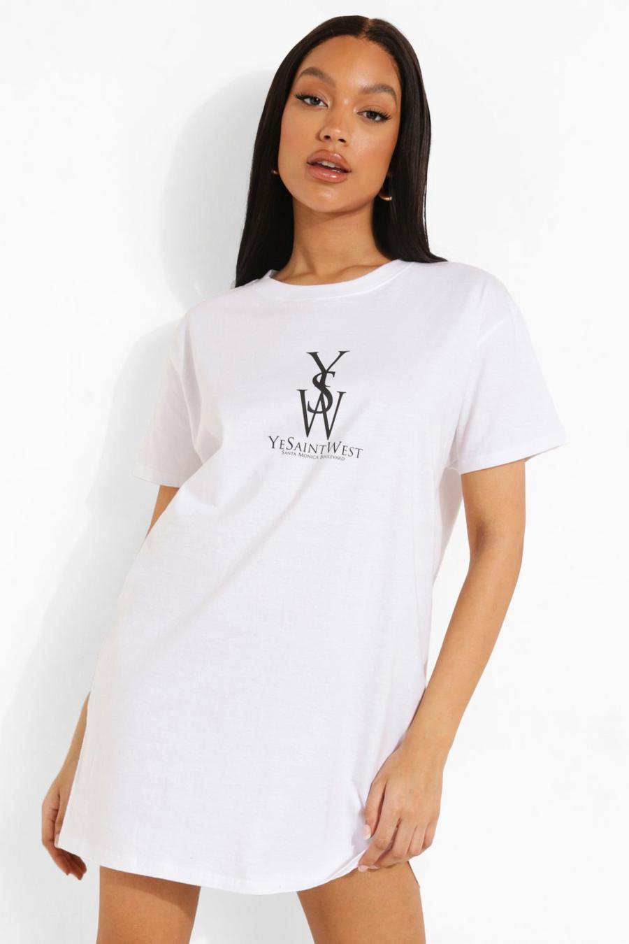 T-Shirt-Kleid mit „Ye Saint West“-Slogan, Weiß image number 1