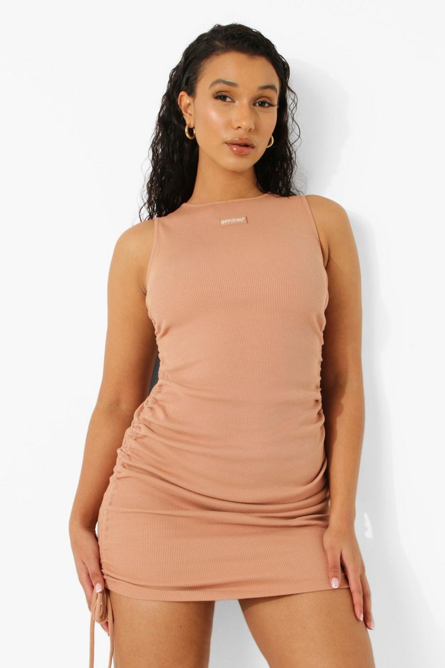 Rib-Knit Bodycon Dress with Side Rushing Detail