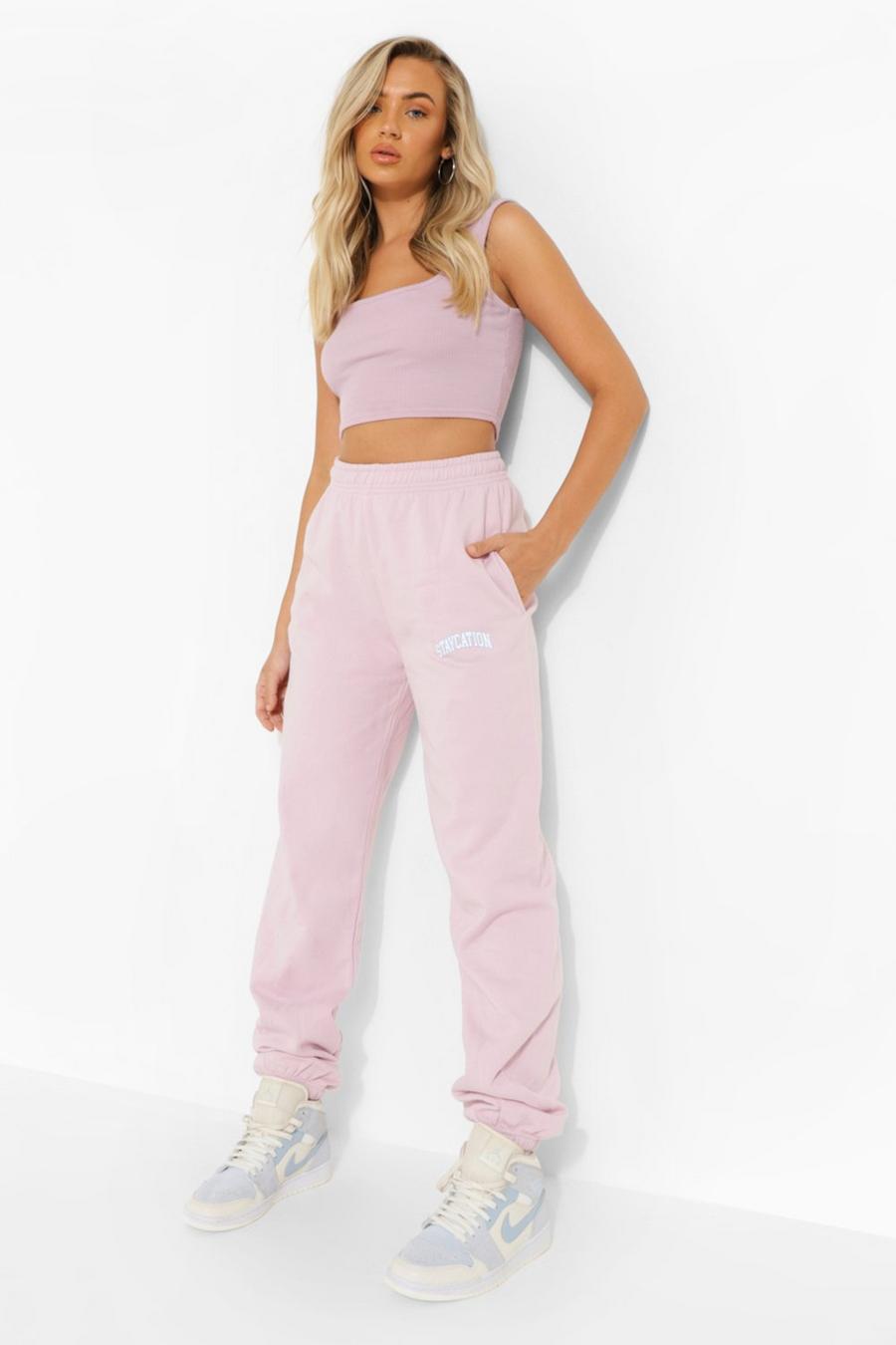 Lilac Staycation Slogan Track Pants image number 1