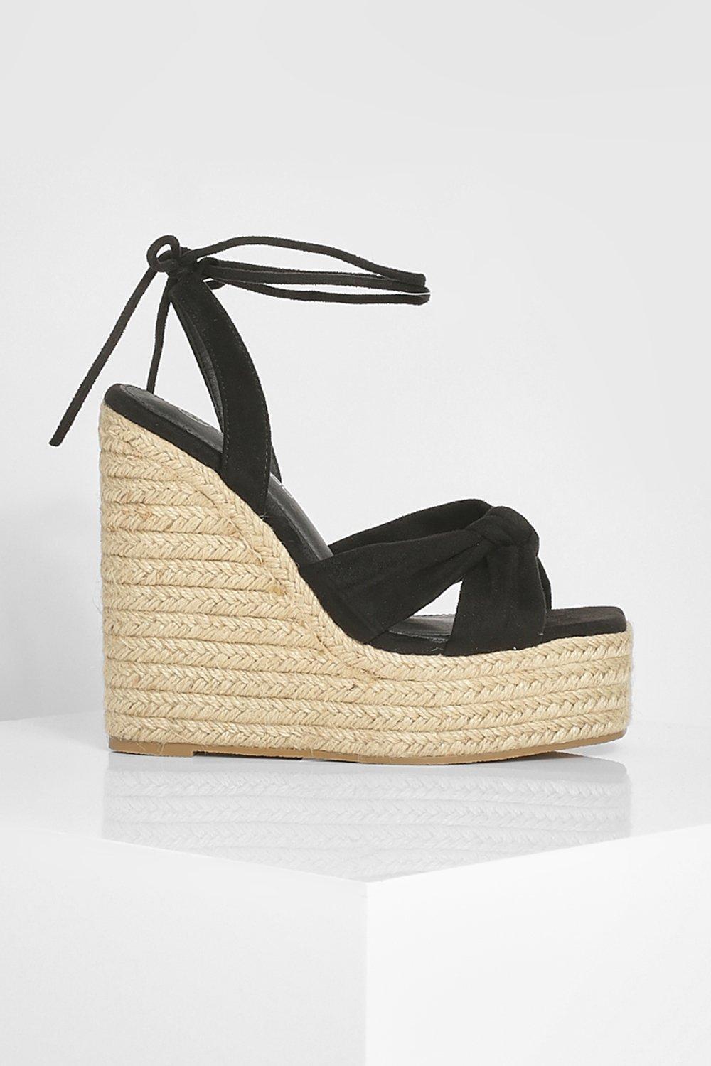 Wide Fit Soft Knot Wrap Up Wedge | Boohoo UK