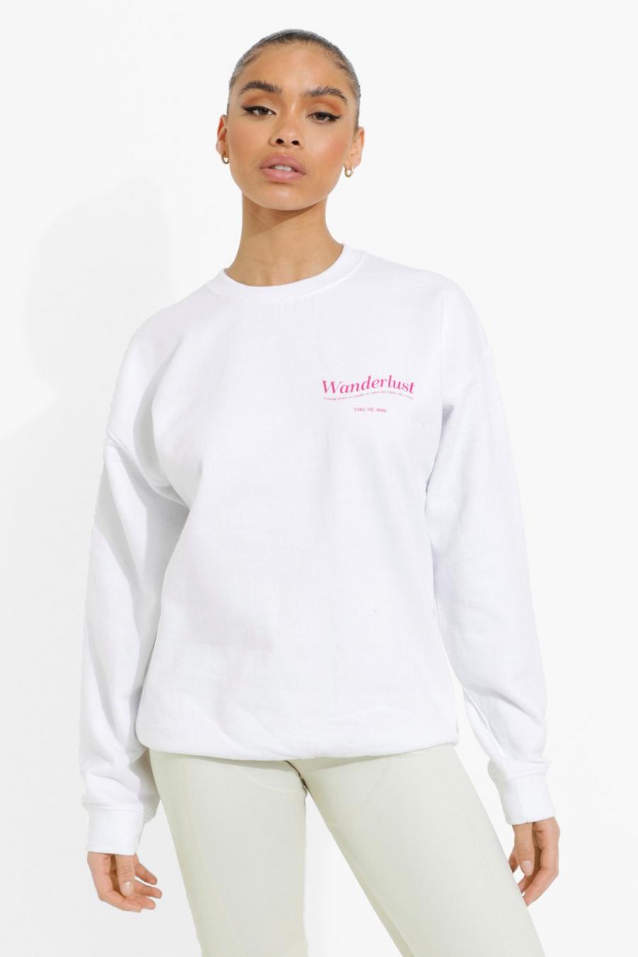 White Wanderlust Slogan Sweatshirt image number 1