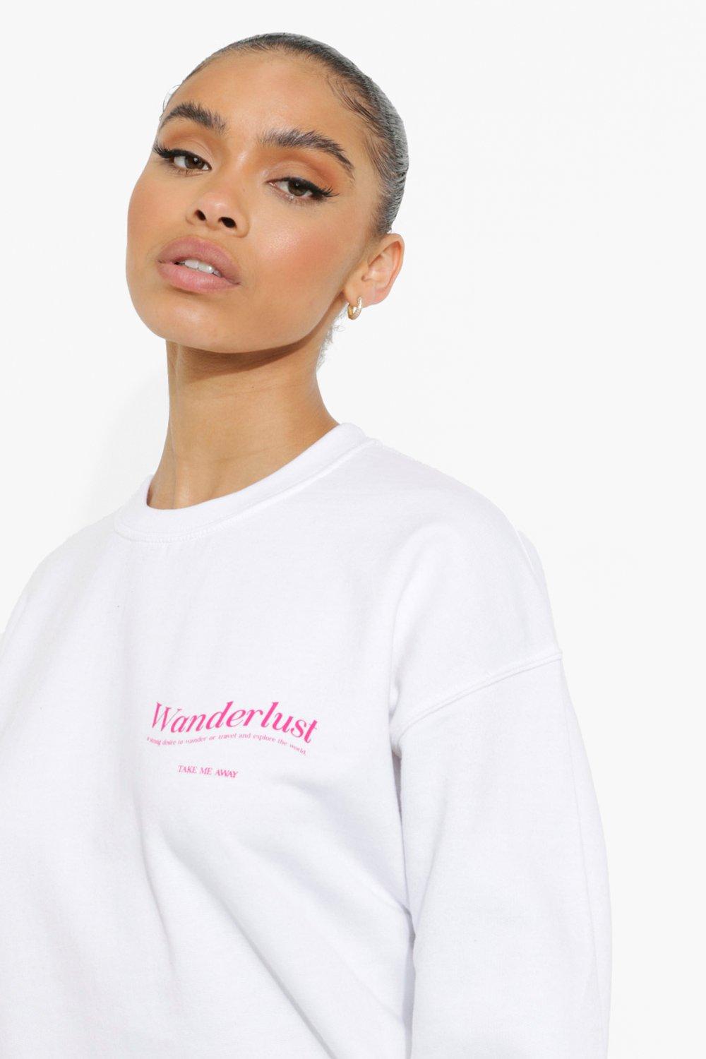 Wanderlust Slogan Sweatshirt boohoo IE