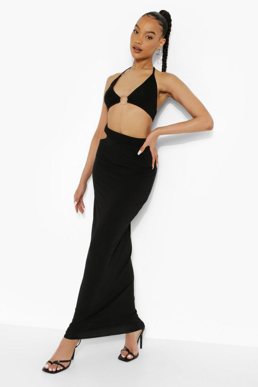 Black O-ring Cut Out Detail Maxi Skirt image number 1