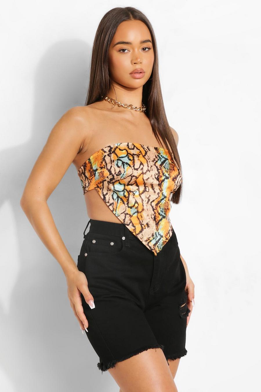 Yellow Multi Color Snake Print Scarf Top image number 1