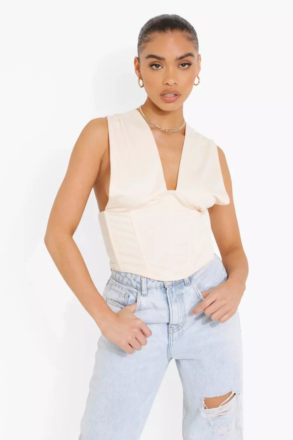 Beige Halter Corset Detail Top alternative image