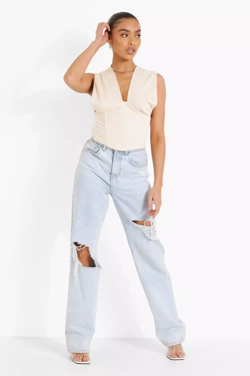 Beige Halter Corset Detail Top alternative image