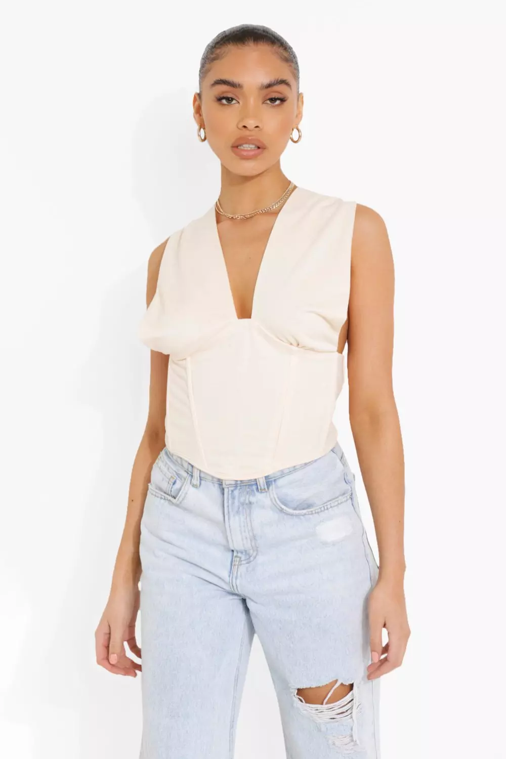 Beige Halter Corset Detail Top alternative image