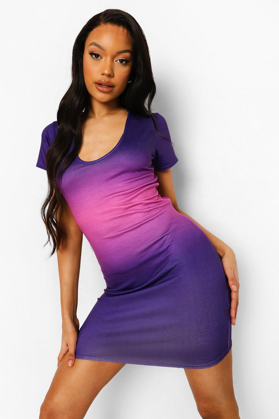 Purple Ombre Print Notch Neck Mini Dress image number 1