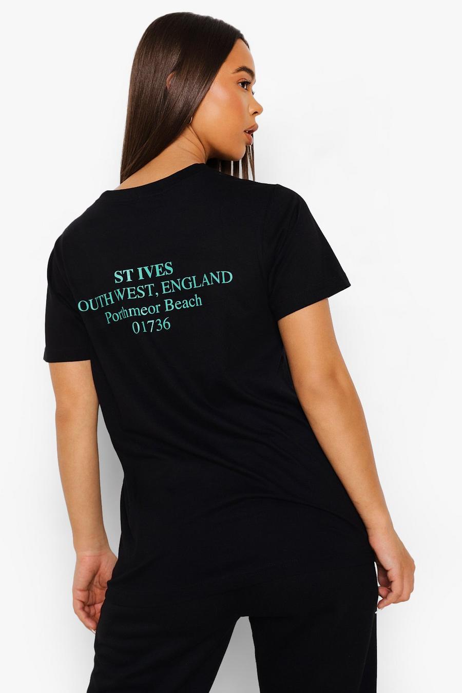 Black St Ives T-shirt med tryck bak image number 1
